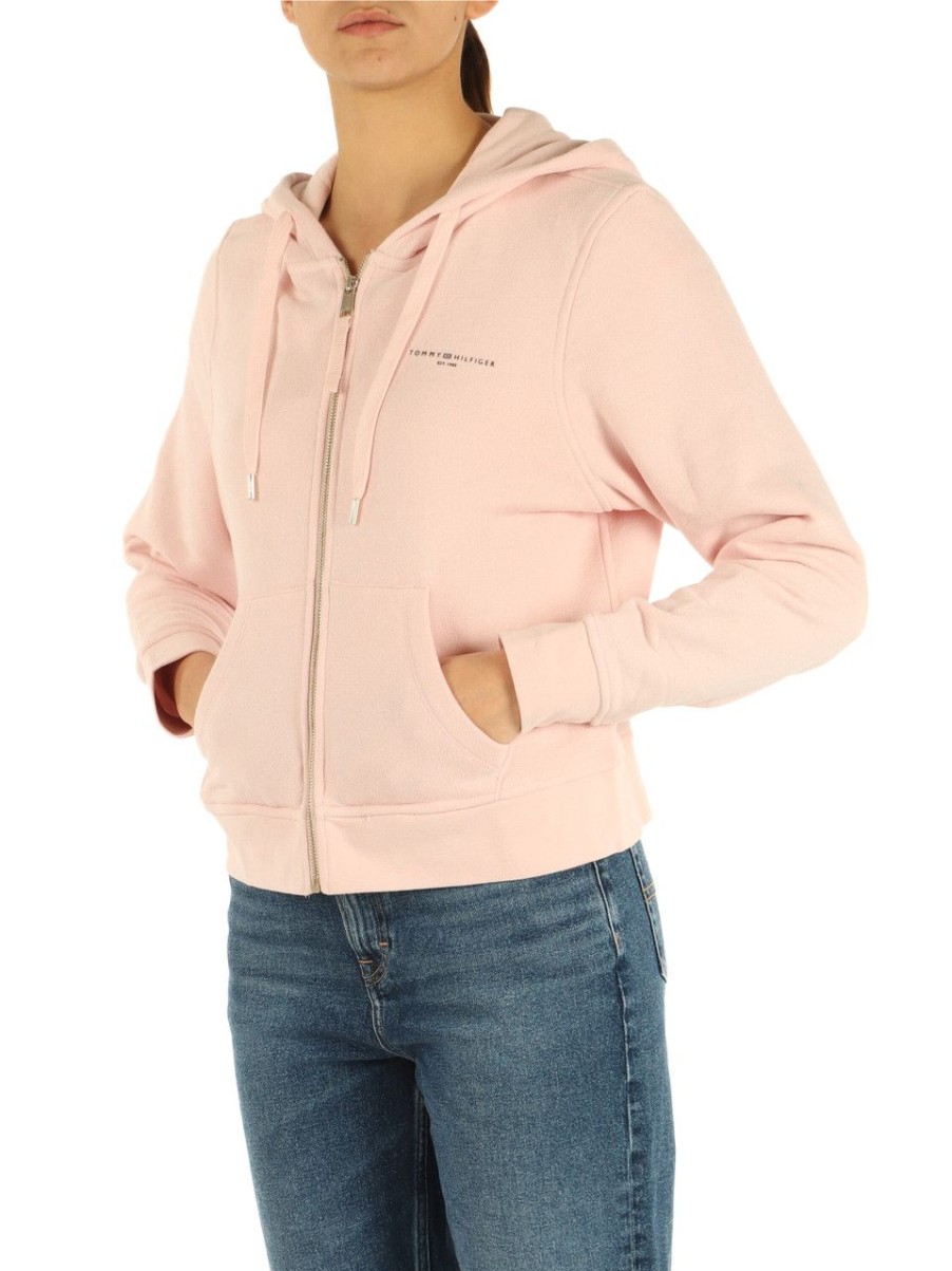 Donna TOMMY HILFIGER | Felpa Con Zip In Misto Cotone Garzato Rosa