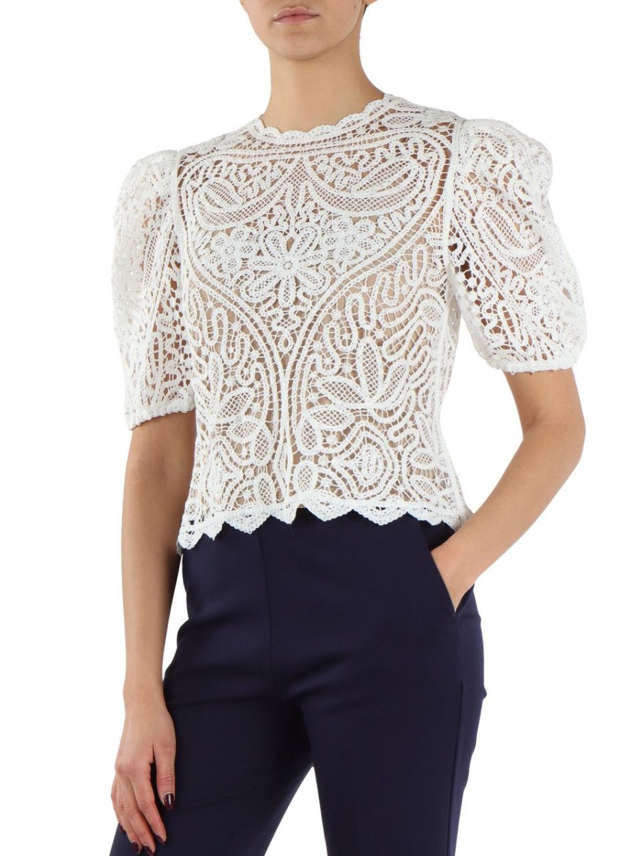 Donna TWINSET | Top Crochet Con Placca Logo Panna