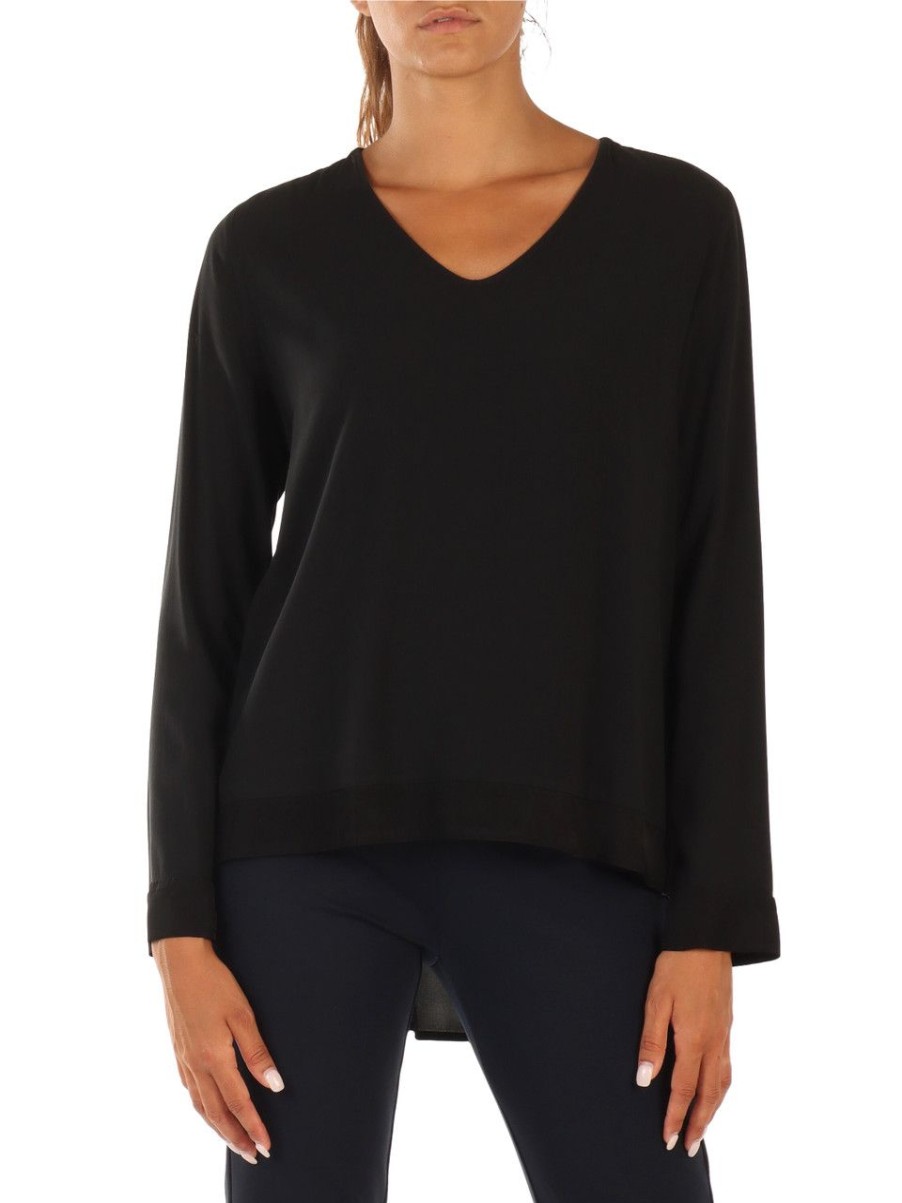 Donna ALESSIA SANTI | Blusa Svasata In Viscosa E Cupro Nero