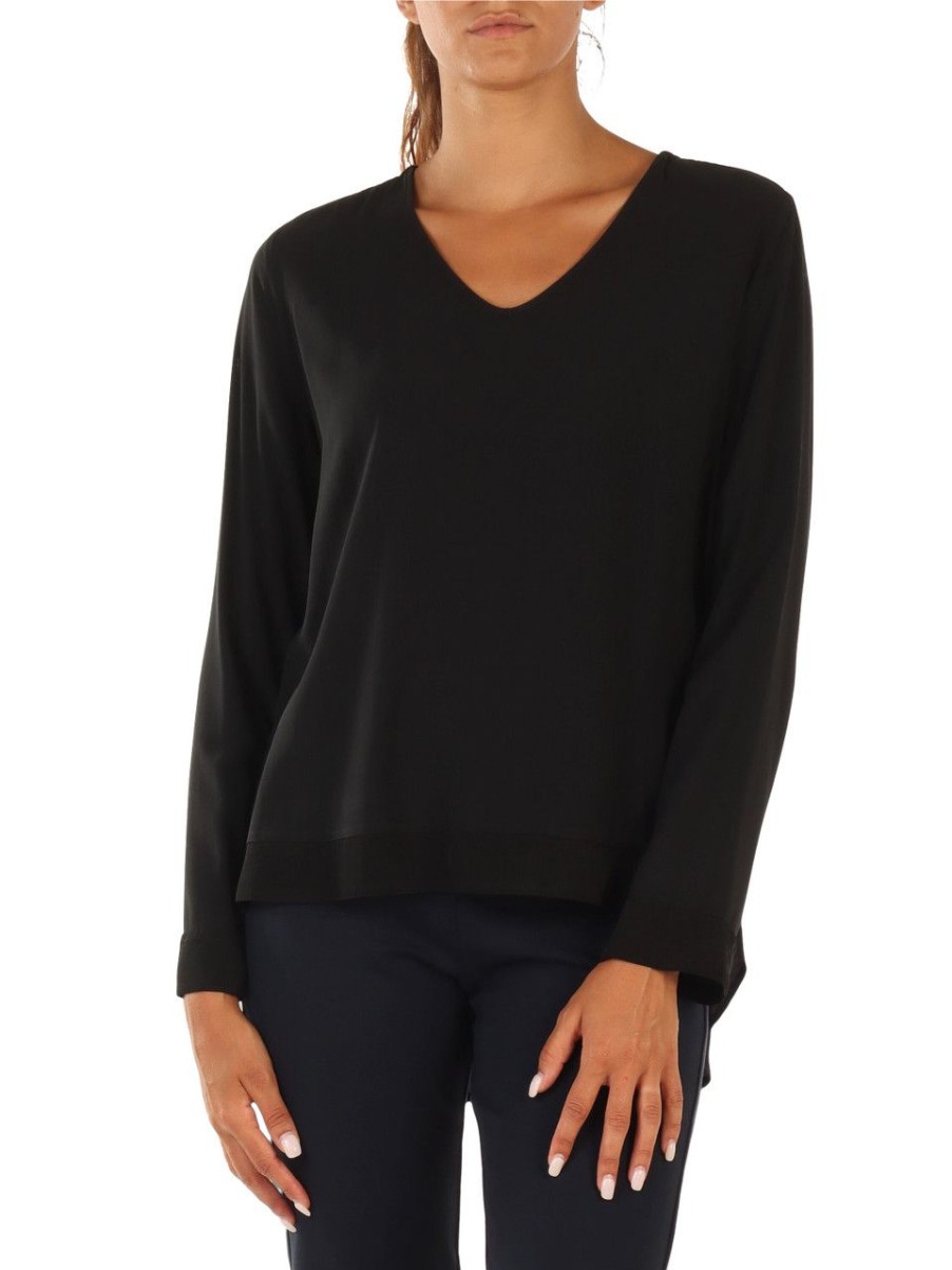 Donna ALESSIA SANTI | Blusa Svasata In Viscosa E Cupro Nero