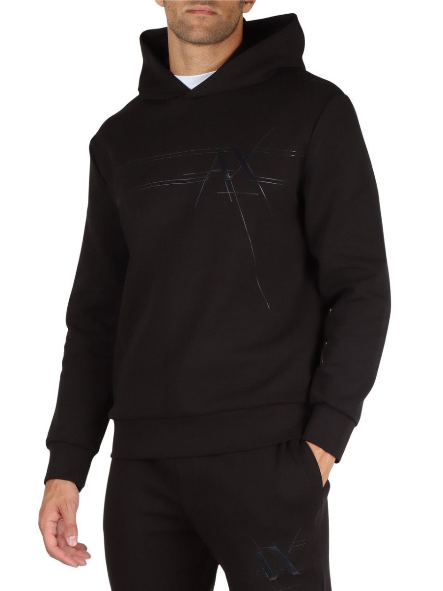 Uomo ARMANI EXCHANGE | Felpa In Misto Cotone Con Cappuccio E Stampa Logo Nero