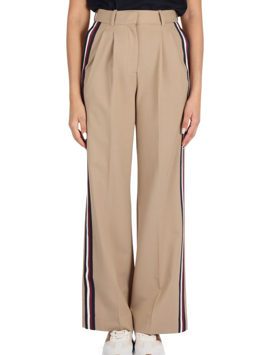 Donna TOMMY HILFIGER | Pantalone Gamba Larga In Misto Lana Beige