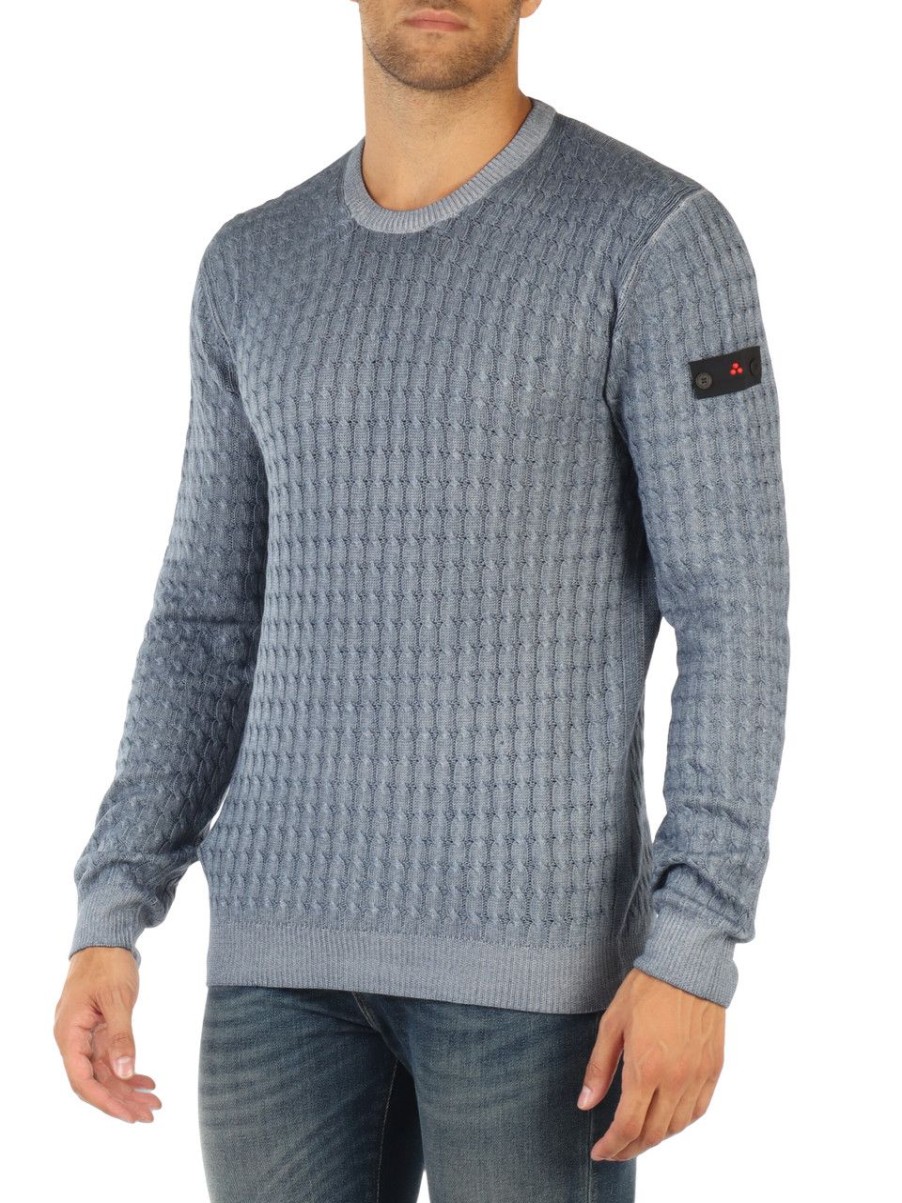 Uomo PEUTEREY | Maglia In Lana A Trecce Ocra Acd Blu Chiaro