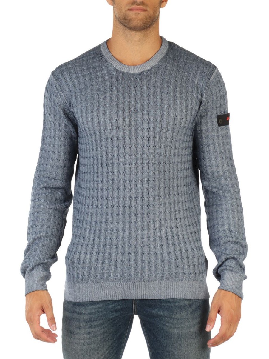 Uomo PEUTEREY | Maglia In Lana A Trecce Ocra Acd Blu Chiaro