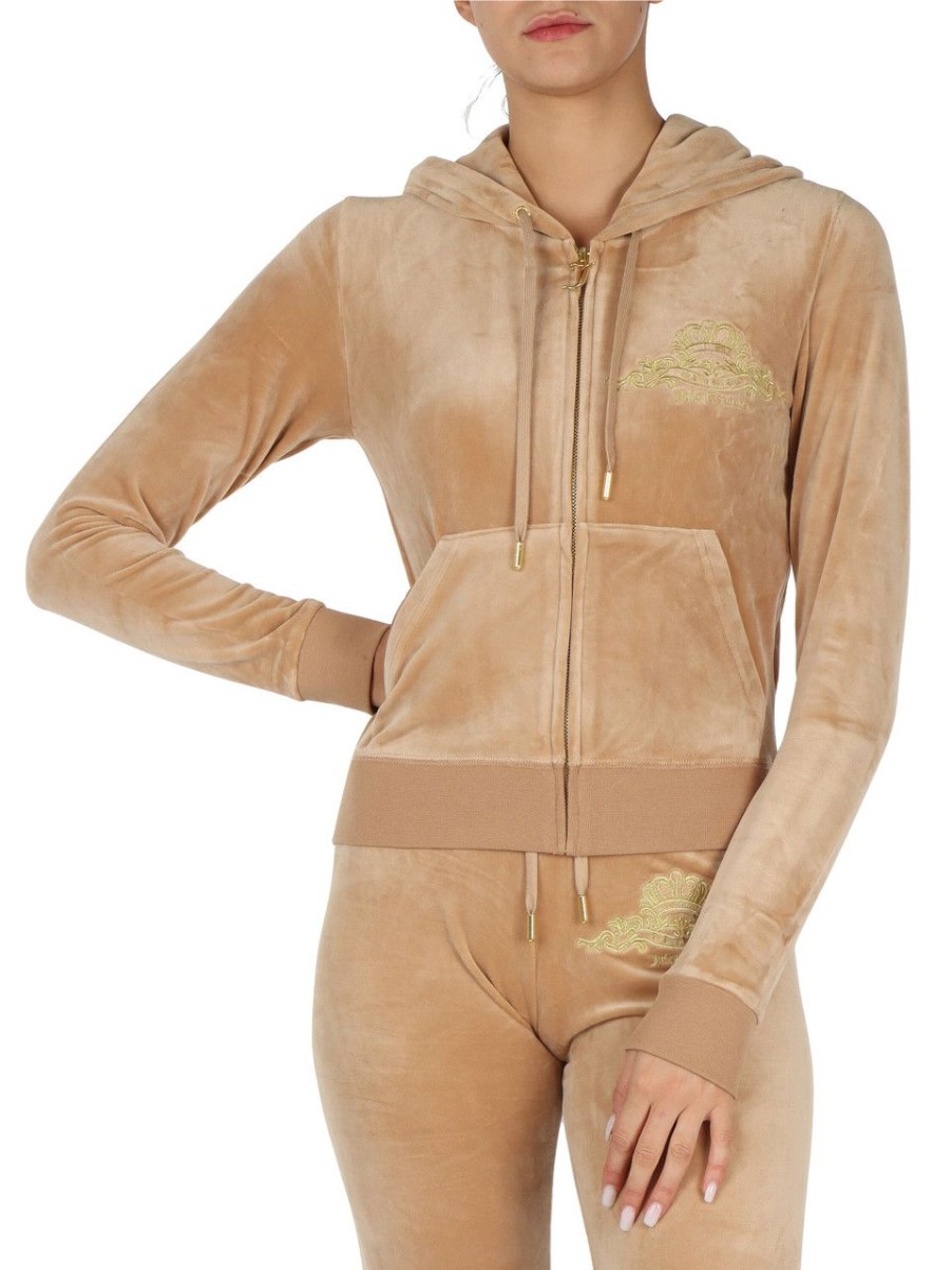 Donna JUICY COUTURE | Felpa Con Cappuccio In Velluto Robert Beige