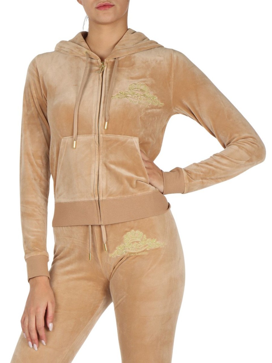 Donna JUICY COUTURE | Felpa Con Cappuccio In Velluto Robert Beige