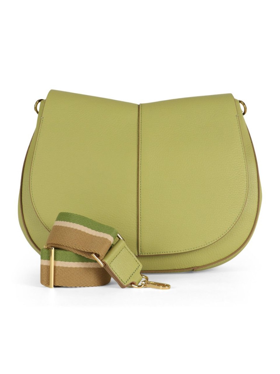 Donna GIANNI CHIARINI | Borsa A Spalla Helena Round In Pelle Grana Dollaro Verde Chiaro