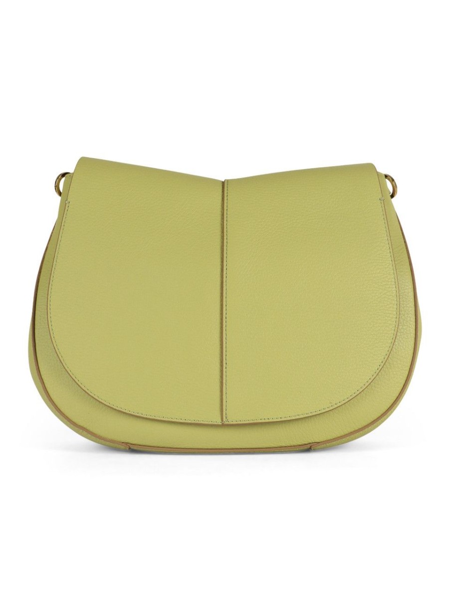 Donna GIANNI CHIARINI | Borsa A Spalla Helena Round In Pelle Grana Dollaro Verde Chiaro