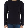 Uomo CALVIN KLEIN | T-Shirt Slim Fitin Cotone Stretch Con Maniche Lunghe Blu Scuro