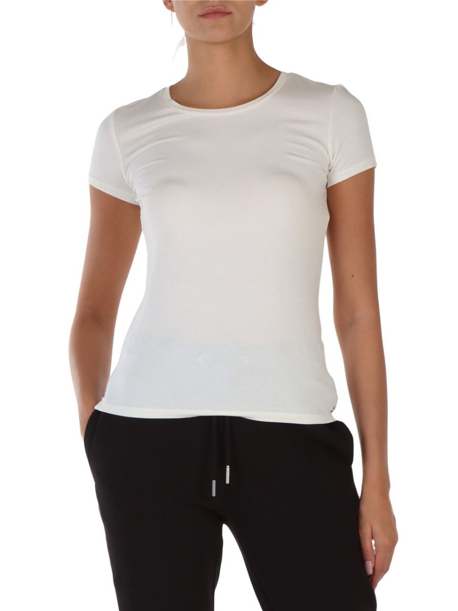 Donna SUN68 | T-Shirt In Modal Con Placca Logo Panna