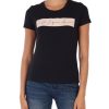 Donna EA7 | T-Shirt In Cotone E Modal Con Scritta Logo Nero