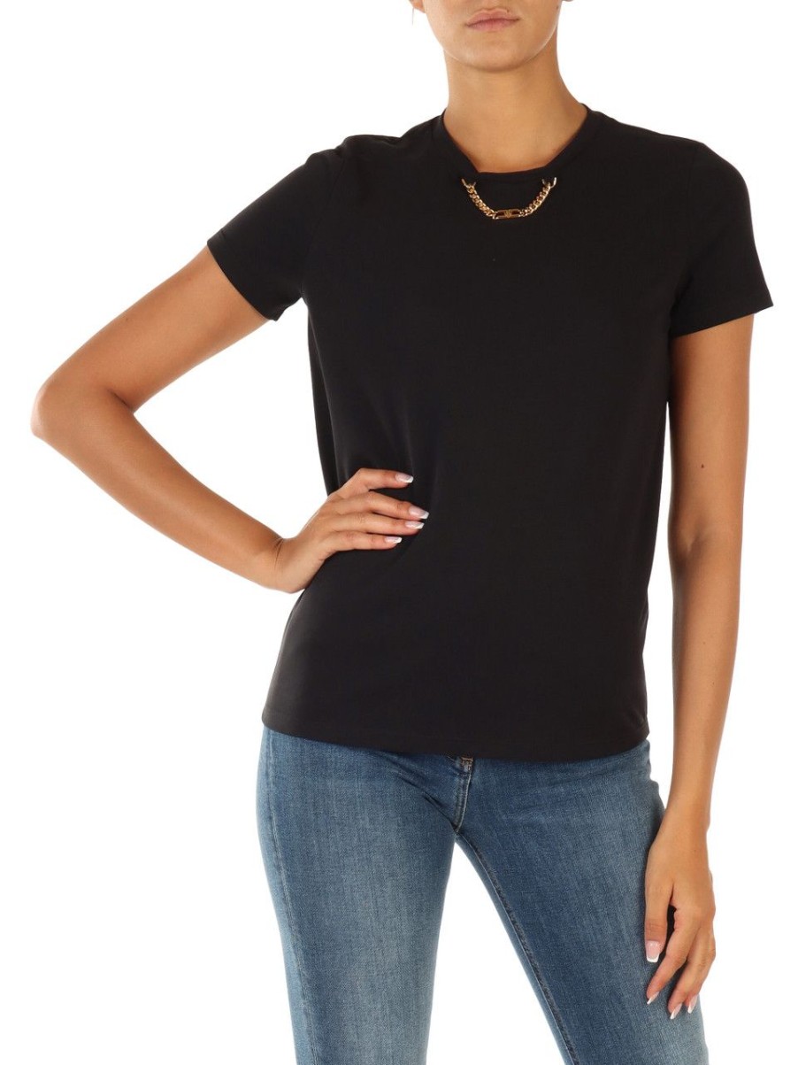 Donna ELISABETTA FRANCHI | T-Shirt In Cotone Con Catena Logo Decorativa Nero