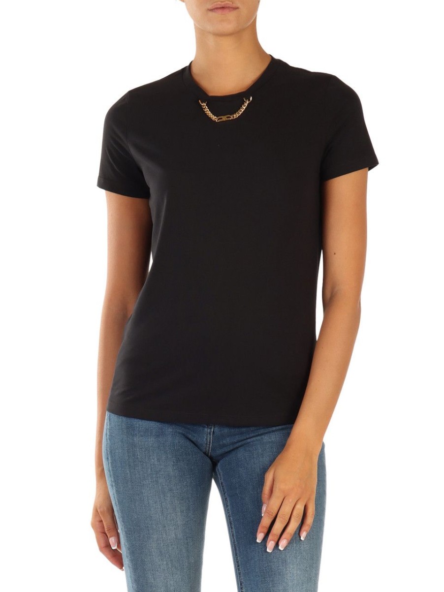 Donna ELISABETTA FRANCHI | T-Shirt In Cotone Con Catena Logo Decorativa Nero