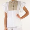 Donna SFIZIO | Camicia In Cotone Stretch Con Inserti In Lino Bianco