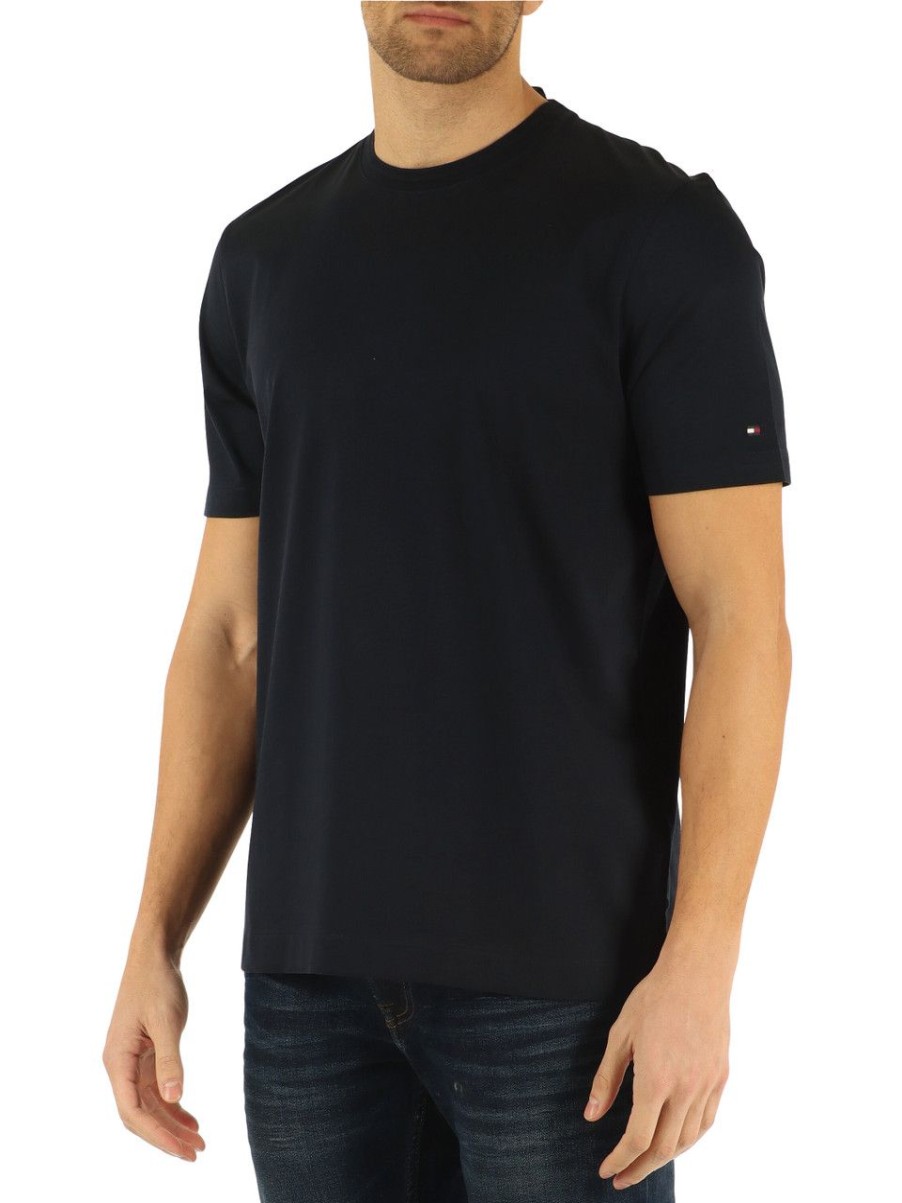 Uomo TOMMY HILFIGER | T-Shirt In Cotone Mercerizzato Blu Scuro