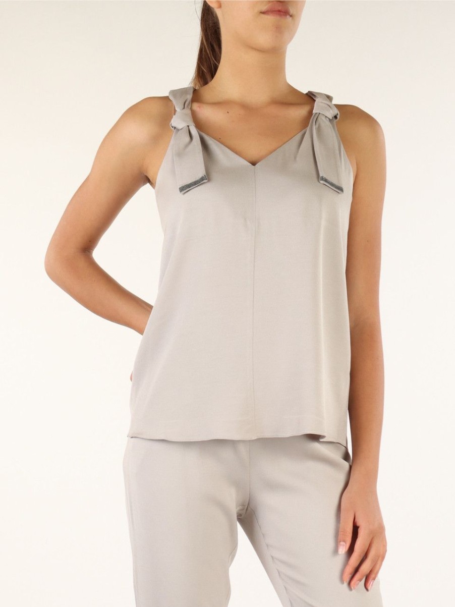 Donna FABIANA FILIPPI | Top In Twill Fluido Di Viscosa Con Dettaglio Nodo Grigio Chiaro