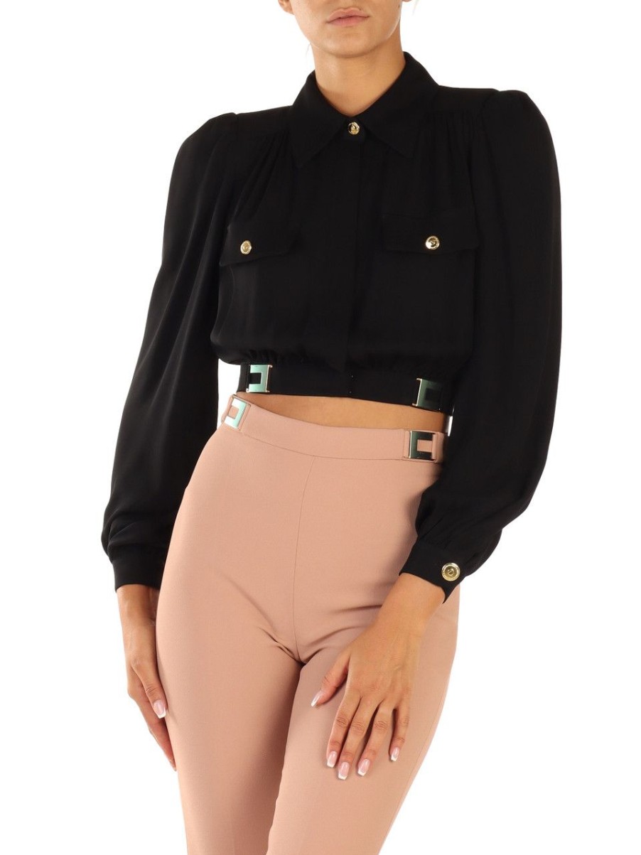 Donna ELISABETTA FRANCHI | Camicia Cropped In Georgette Di Viscosa Nero