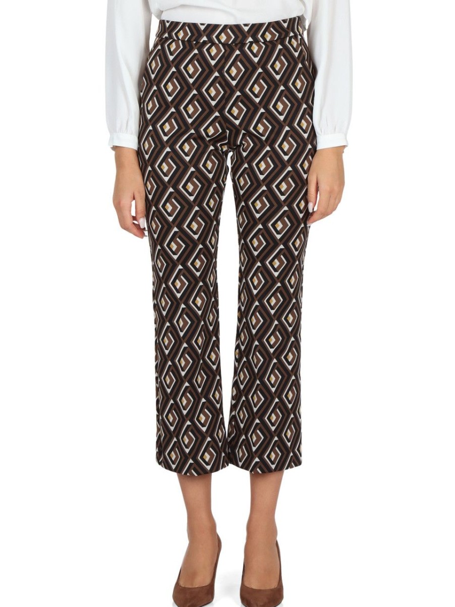 Donna MALìPARMI | Pantalone In Tessuto Stretch A Maze Jacquard Marrone