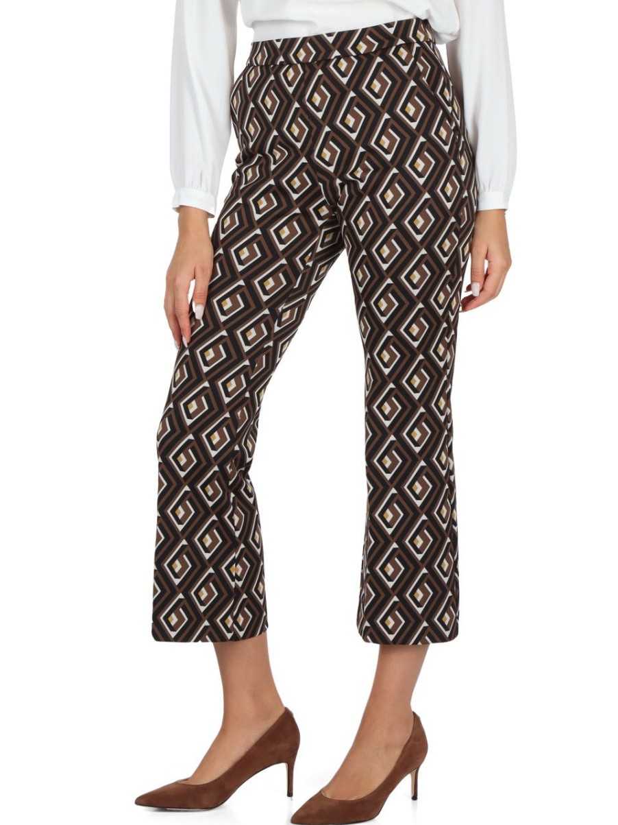 Donna MALìPARMI | Pantalone In Tessuto Stretch A Maze Jacquard Marrone