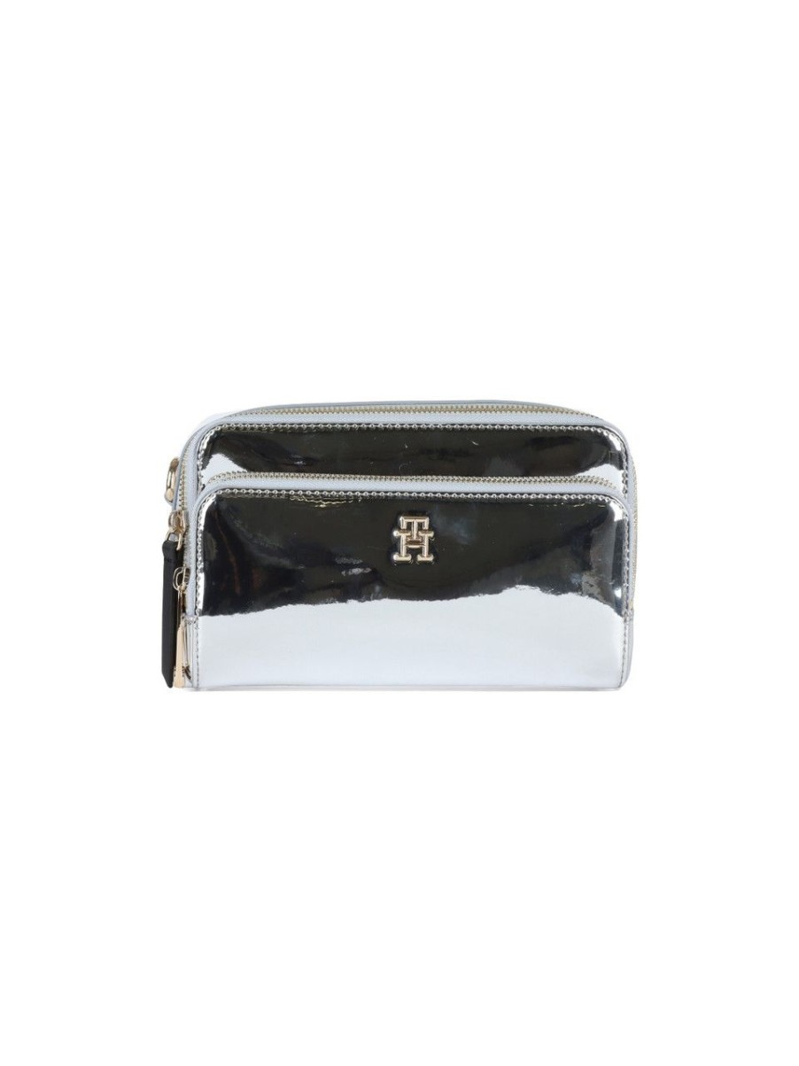 Donna TOMMY HILFIGER | Camera Bag Effetto Specchiato Con Placca Logo Argento