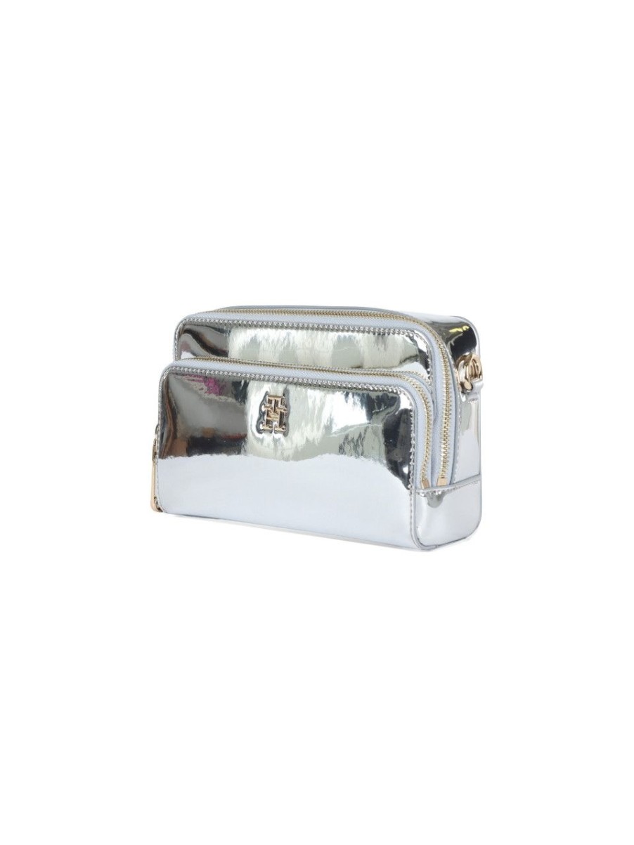 Donna TOMMY HILFIGER | Camera Bag Effetto Specchiato Con Placca Logo Argento