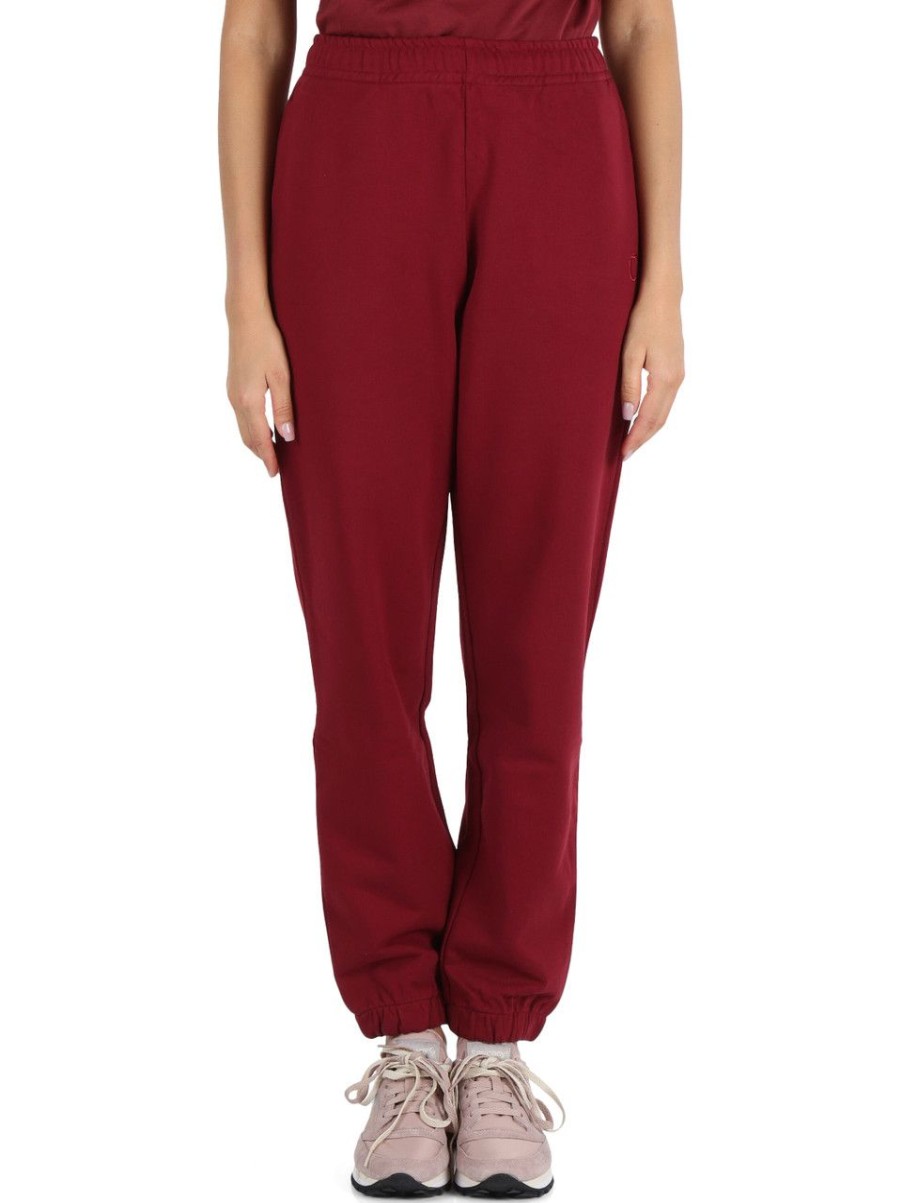 Donna TRUSSARDI | Pantalone Sportivo In Cotone Garzato Con Ricamo Logo Bordeaux