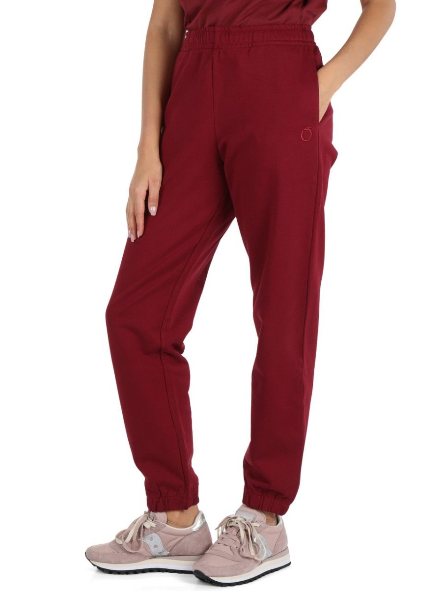 Donna TRUSSARDI | Pantalone Sportivo In Cotone Garzato Con Ricamo Logo Bordeaux