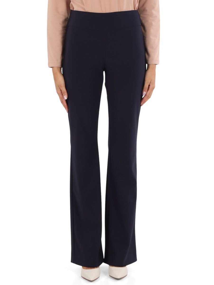 Donna ELENA MIRÒ | Pantalone Svasato In Tessuto Stretch Blu Scuro