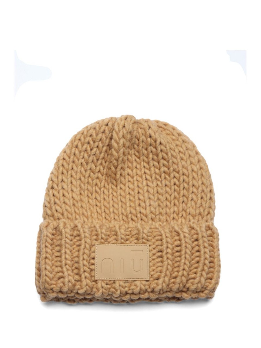 Donna NIÙ | Cappello In Misto Lana Vergine Con Patch Logo Beige