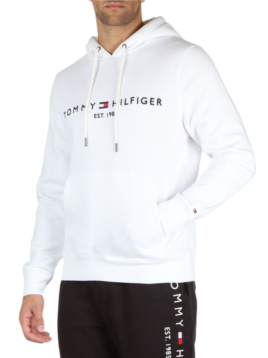 Uomo TOMMY HILFIGER | Felpa In Misto Cotone Con Cappuccio E Ricamo Logo Bianco