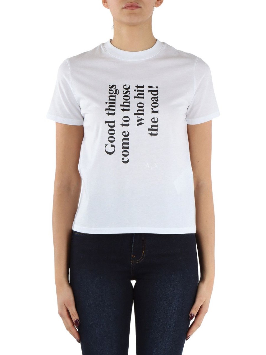 Donna ARMANI EXCHANGE | T-Shirt In Cotone Pima Con Stampa Frontale Bianco