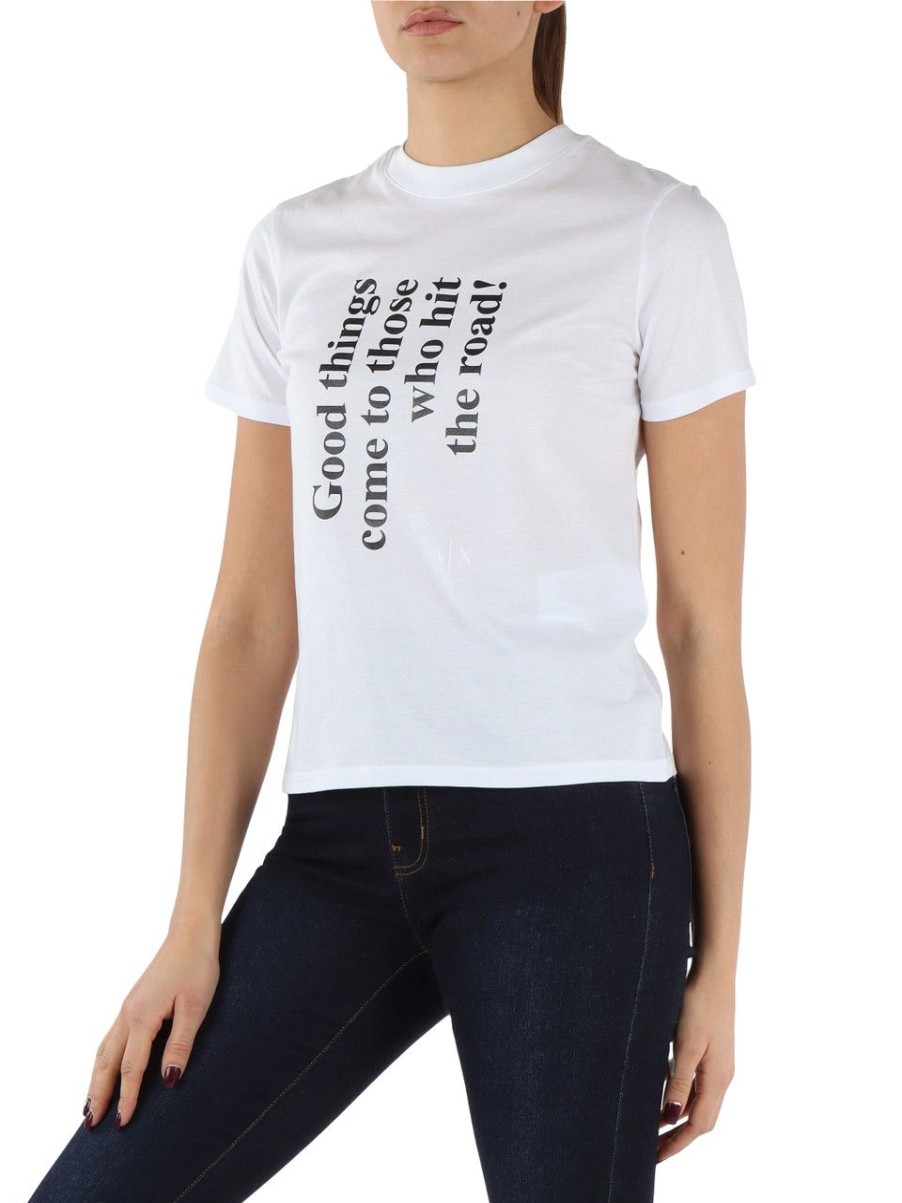 Donna ARMANI EXCHANGE | T-Shirt In Cotone Pima Con Stampa Frontale Bianco