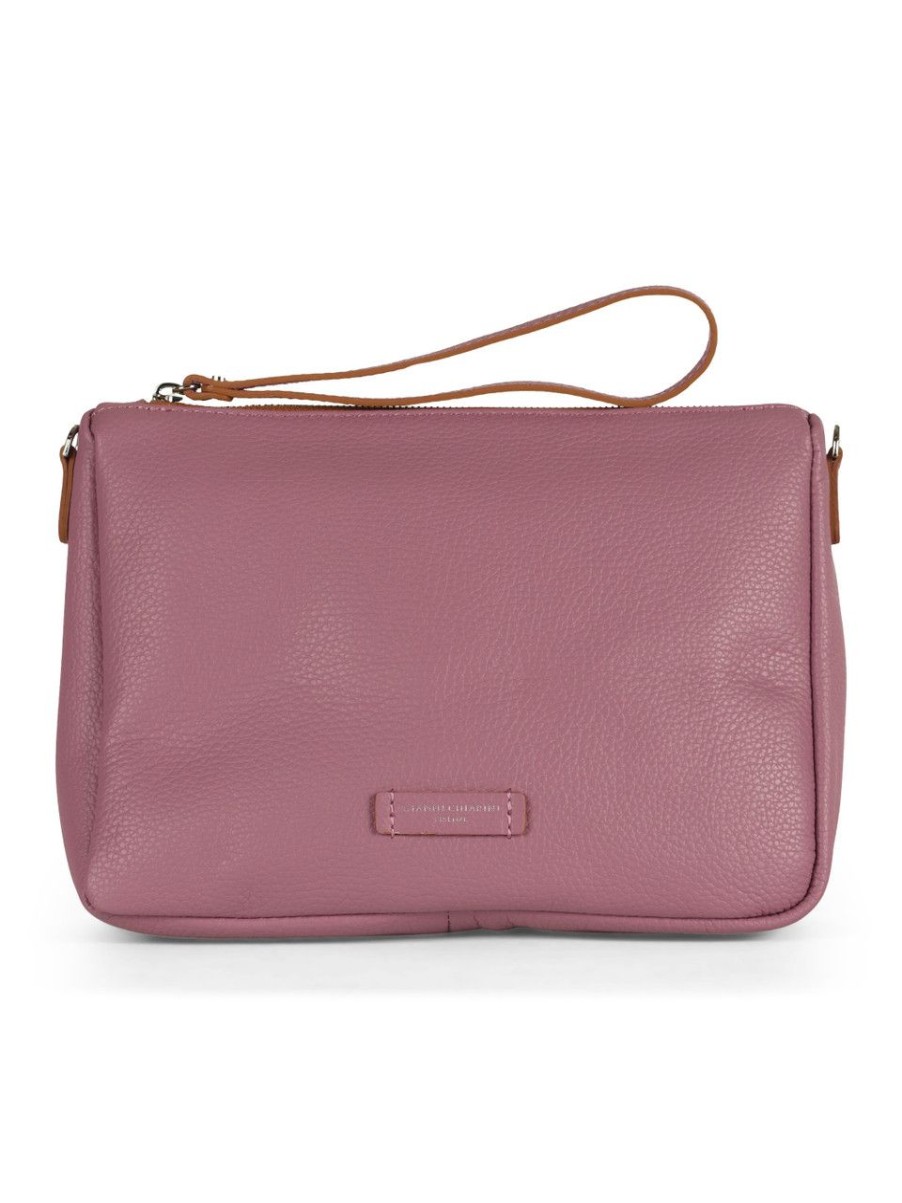 Donna GIANNI CHIARINI | Borsa Nora Pouch In Pelle Martellata Viola Chiaro