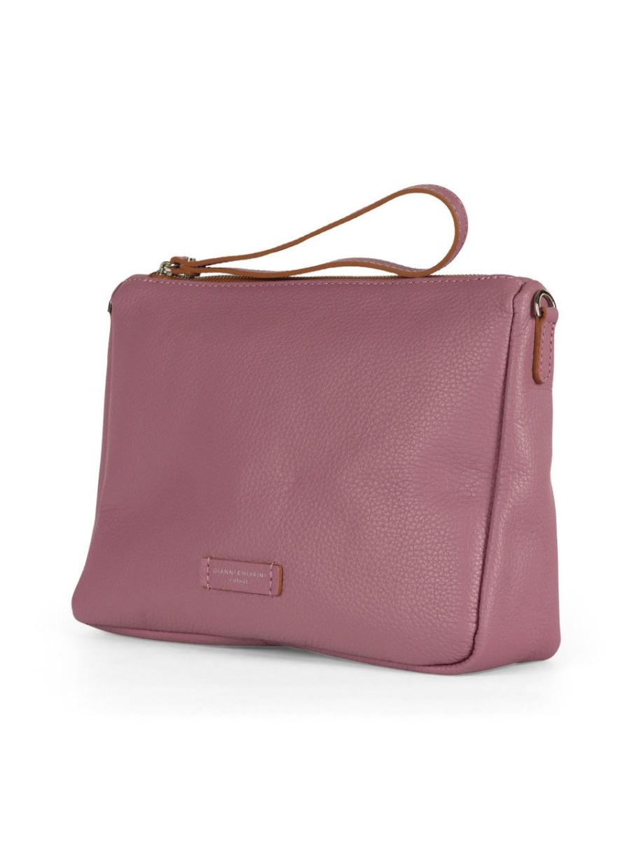 Donna GIANNI CHIARINI | Borsa Nora Pouch In Pelle Martellata Viola Chiaro