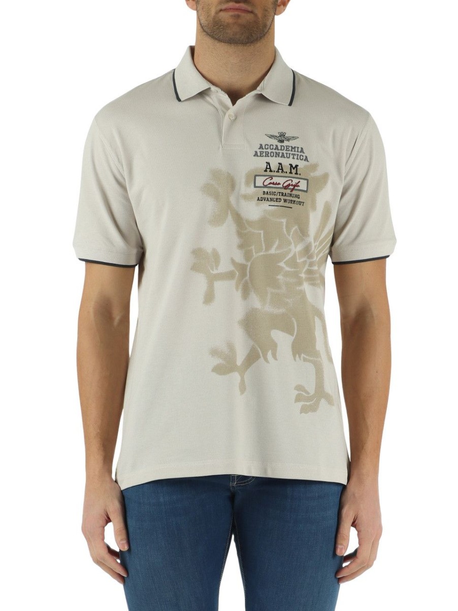 Uomo AERONAUTICA MILITARE | Polo In Cotone Piquet Con Ricamo Logo Frontale Beige