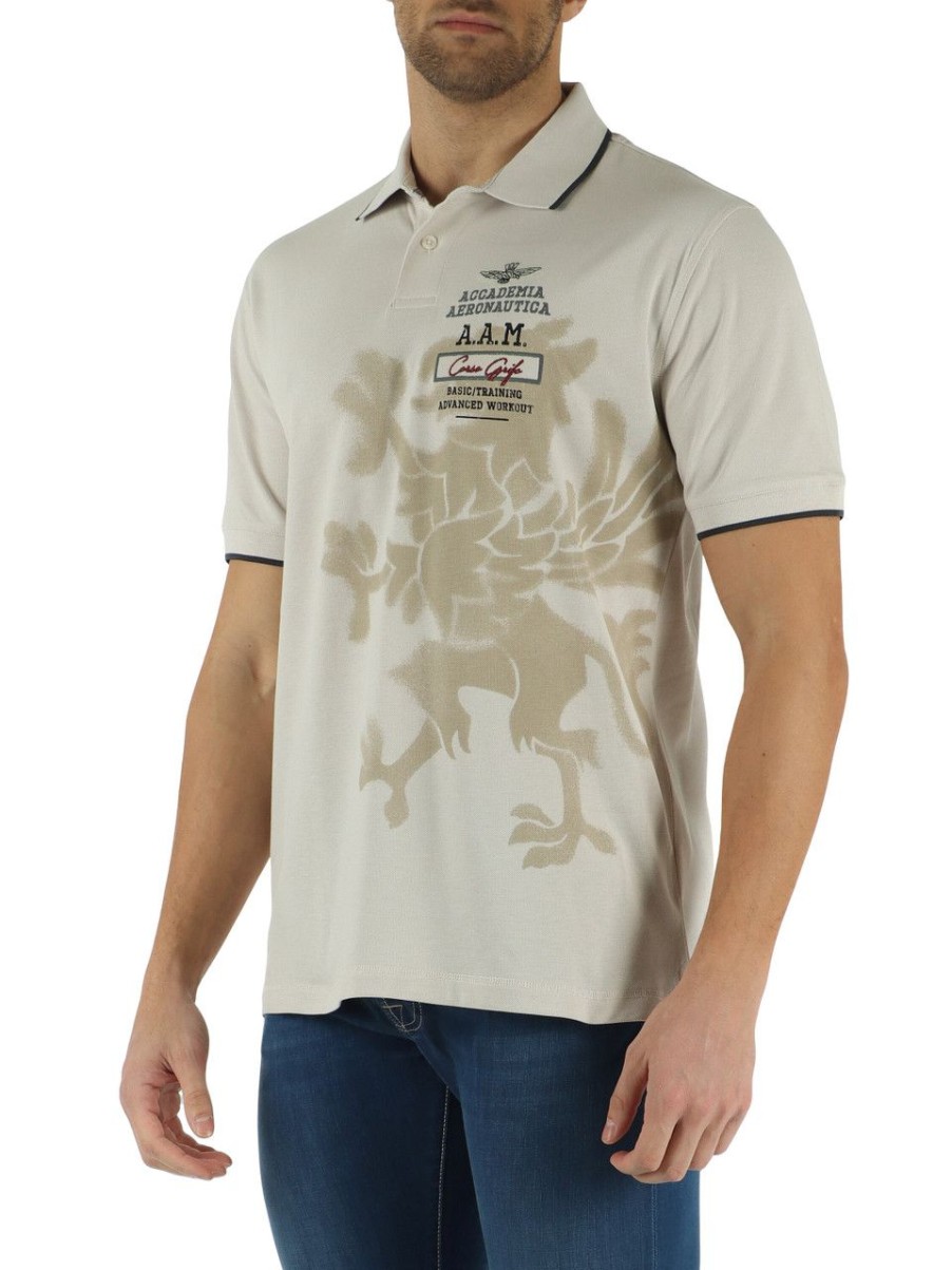 Uomo AERONAUTICA MILITARE | Polo In Cotone Piquet Con Ricamo Logo Frontale Beige