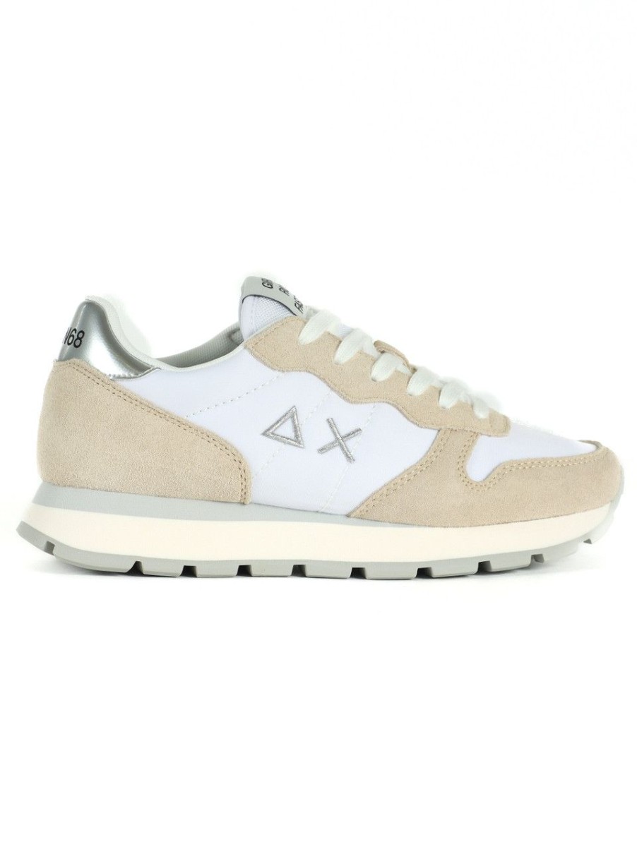 Donna SUN68 | Sneakers In Pelle E Tessuto Ally Gold Silver Bianco