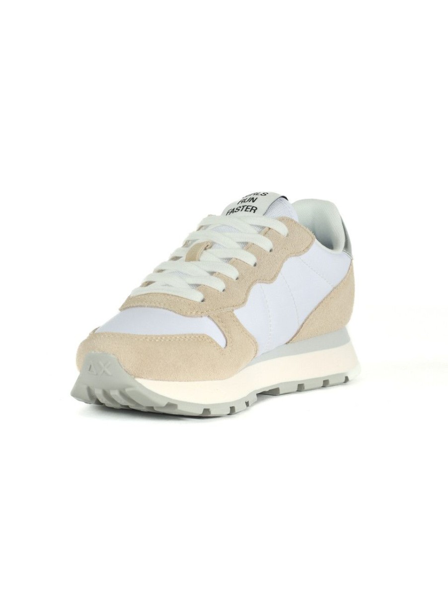 Donna SUN68 | Sneakers In Pelle E Tessuto Ally Gold Silver Bianco