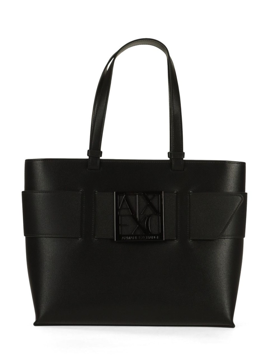 Donna ARMANI EXCHANGE | Borsa Shopping In Ecopelle Con Placca Logo Frontale Nero