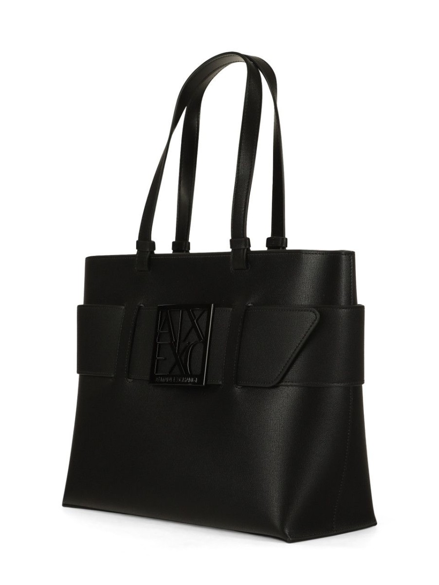 Donna ARMANI EXCHANGE | Borsa Shopping In Ecopelle Con Placca Logo Frontale Nero