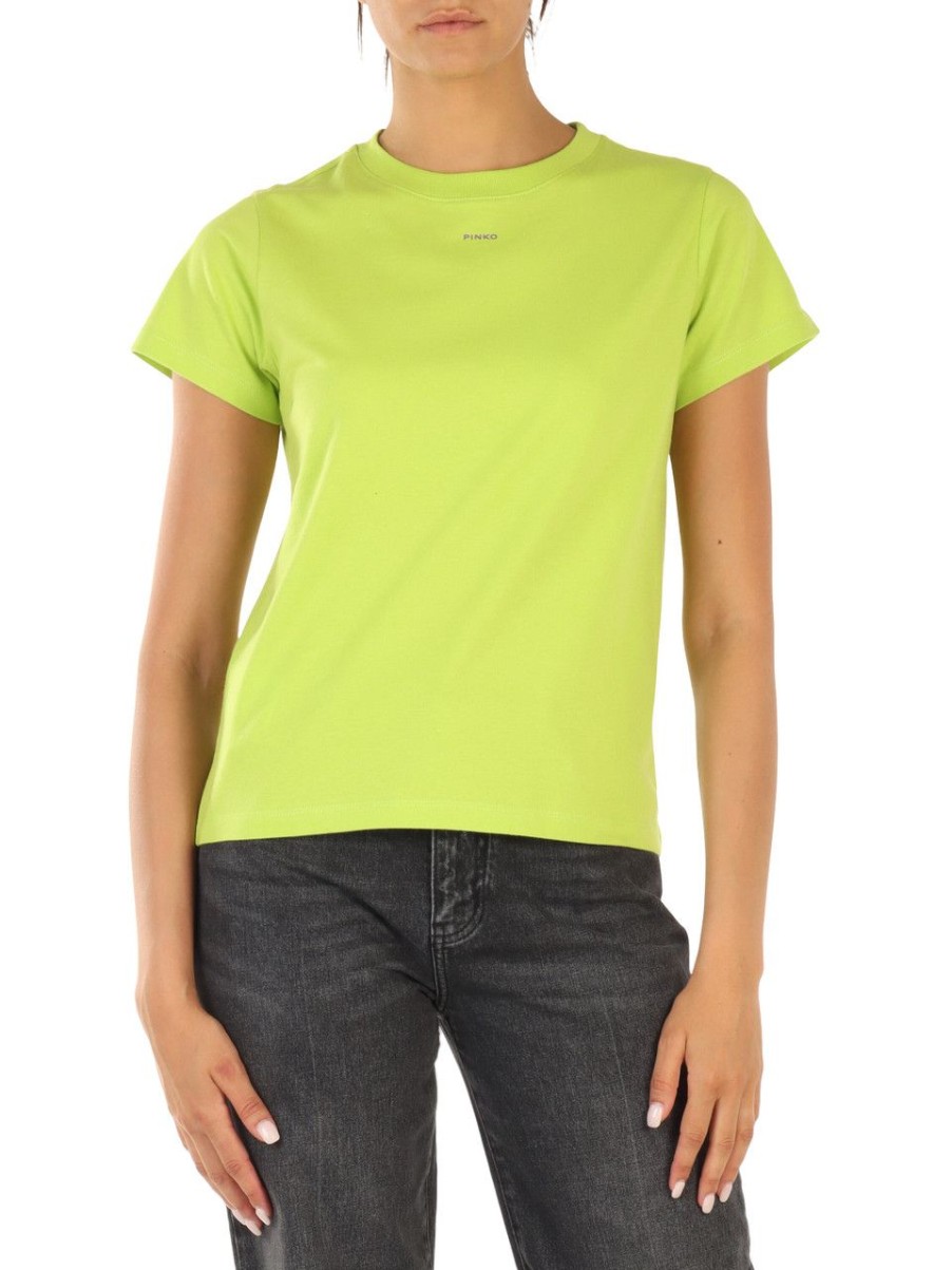 Donna PINKO | T-Shirt In Cotone Basico Con Scritta Logo Verde