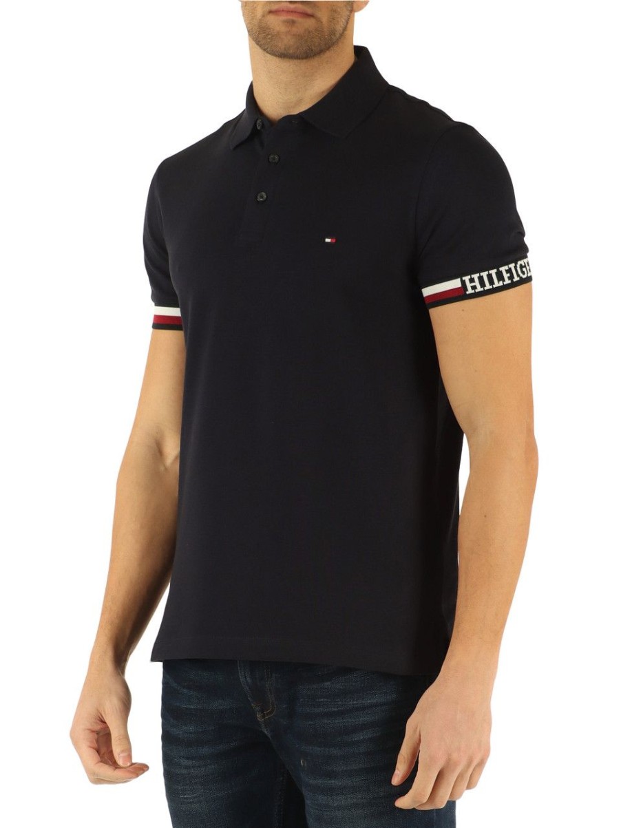 Uomo TOMMY HILFIGER | Polo Slim Fit In Misto Cotone E Viscosa Con Ricamo Logo Blu Scuro