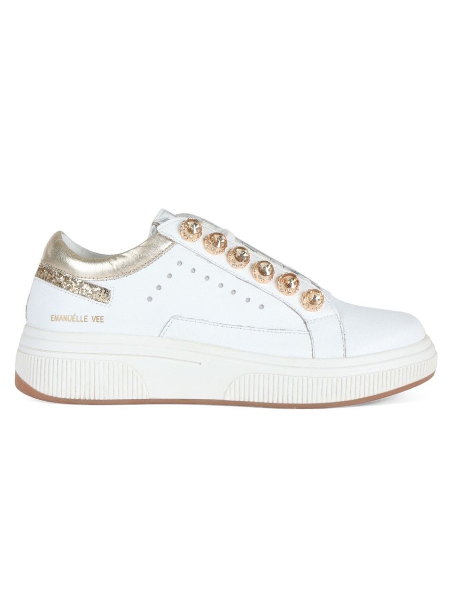 Donna EMANUELLE VEE | Sneakers In Pelle July Strass Bianco