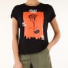 Donna GUESS | T-Shirt In Viscosa Stretch Con Stampa Frontale Nero