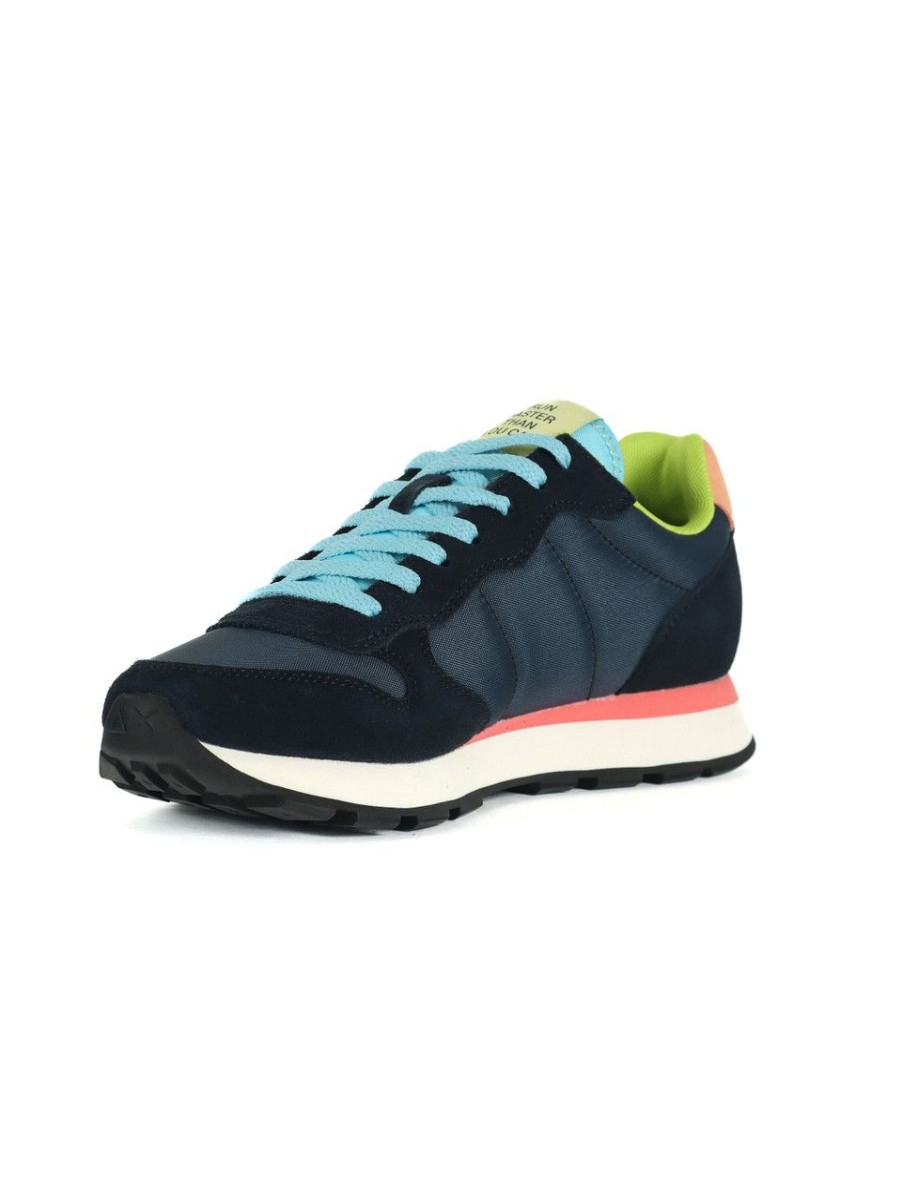 Uomo SUN68 | Sneakers In Pelle E Tessuto Tom For Peace Blu Scuro