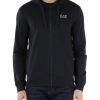 Uomo EA7 | Felpa In Cotone Con Cappuccio E Chiusura Zip Blu Scuro