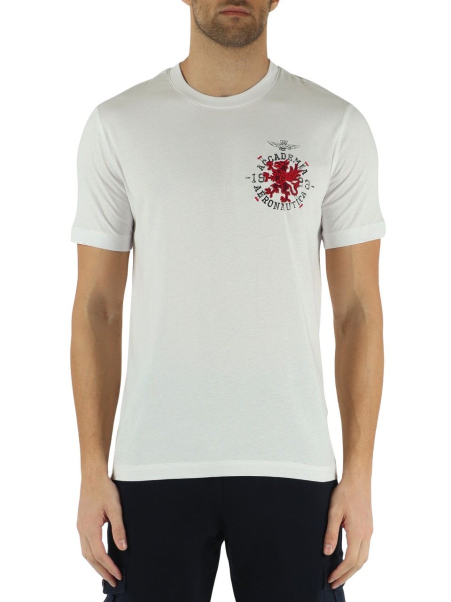 Uomo AERONAUTICA MILITARE | T-Shirt In Cotone Con Ricamo Logo Frontale Bianco