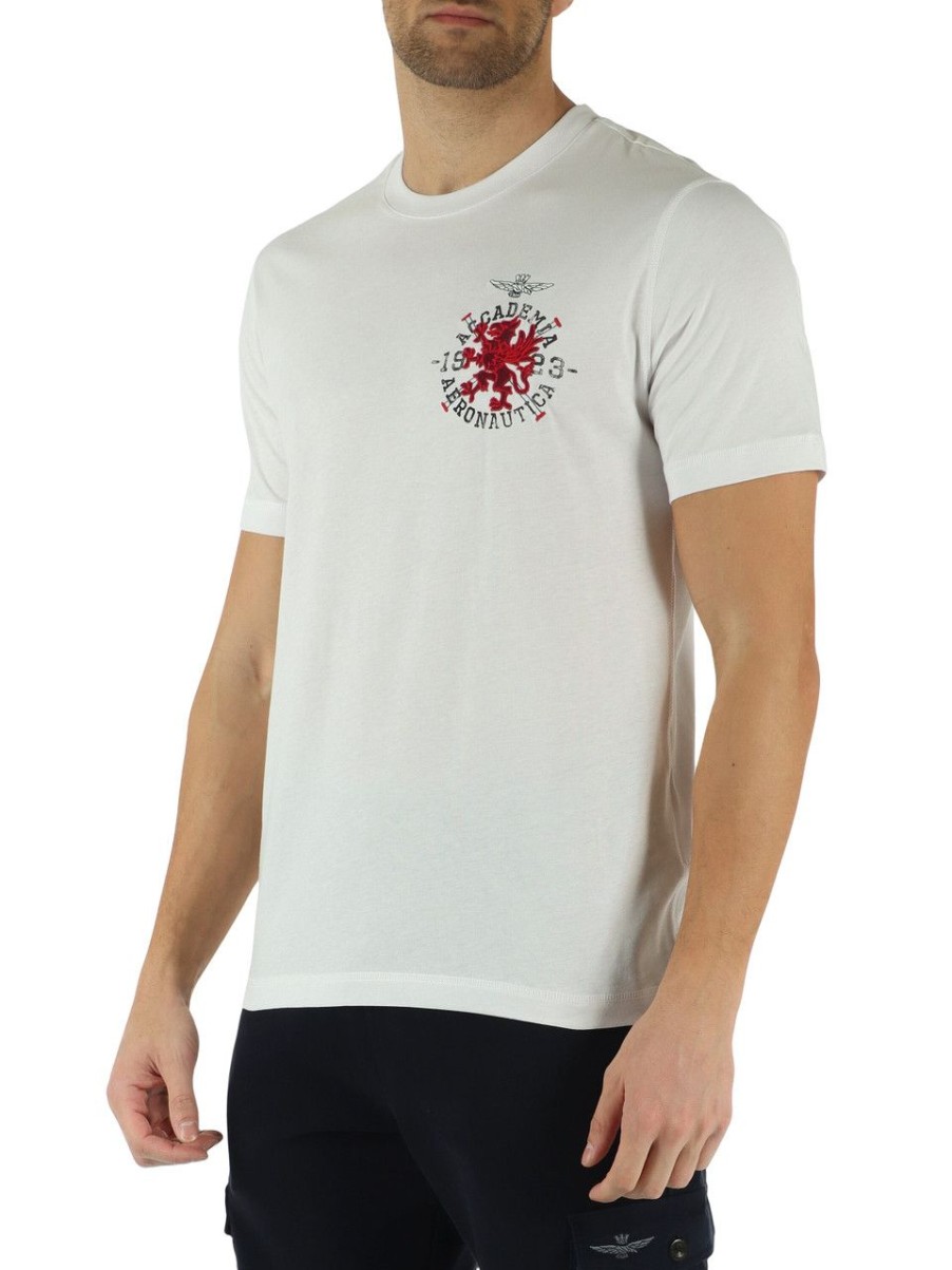 Uomo AERONAUTICA MILITARE | T-Shirt In Cotone Con Ricamo Logo Frontale Bianco