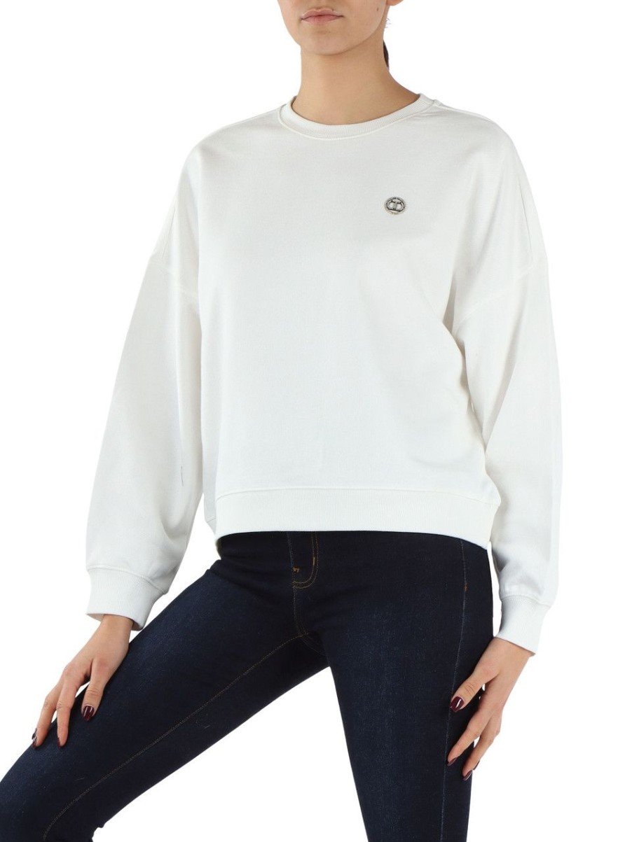 Donna TWINSET | Felpa Oversize In Cotone Garzato Con Placca Logo Bianco