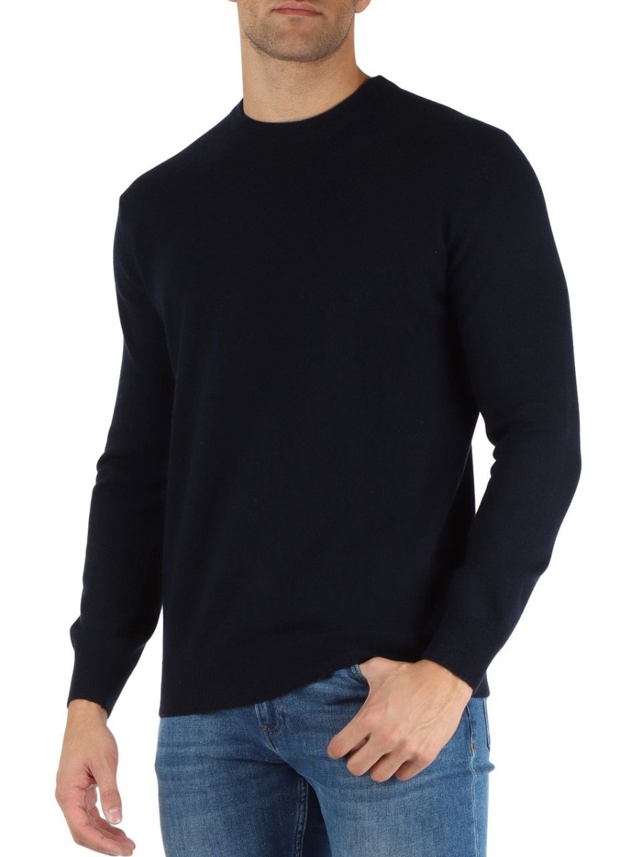 Uomo REFABRICS | Maglia Girocollo In Cashmere Blu Scuro